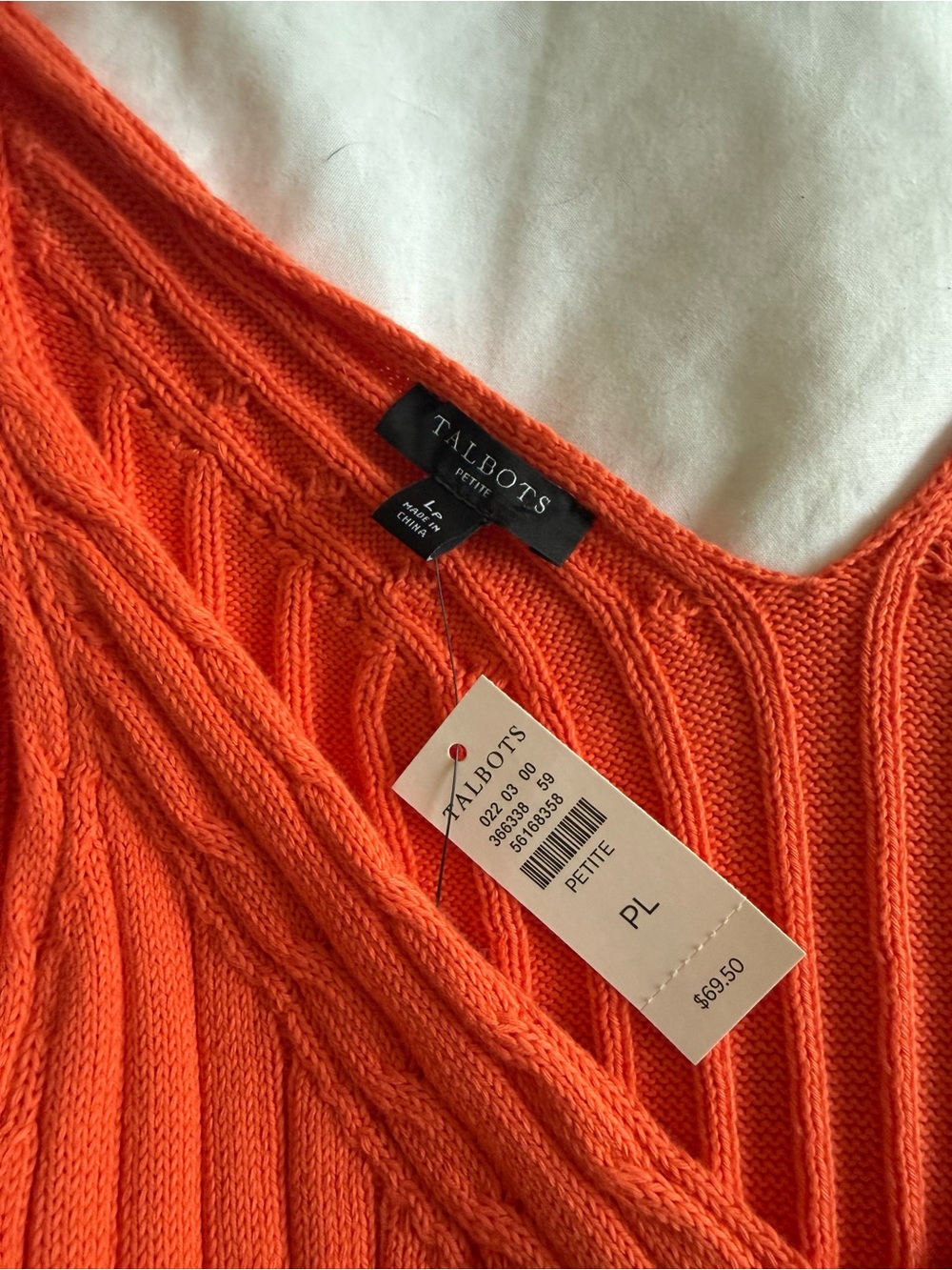 NWT 100% Cotton Talbots Bright Orange Ribbed V-Neck Tank